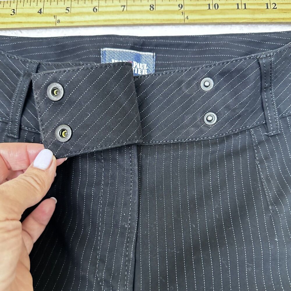 Jean's Paul Gaultier Women's Y2K Black Pinstripe Wide-Leg Cotton Pants Sz 29 New - Picture 9 of 16